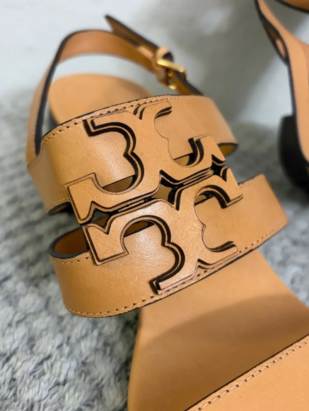 Tory Burch Tan Leather Block Heel Sandals